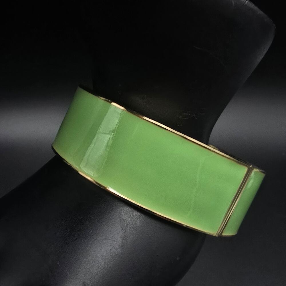 Lime Green Clamper Bracelet Hinged Costume Jewelry